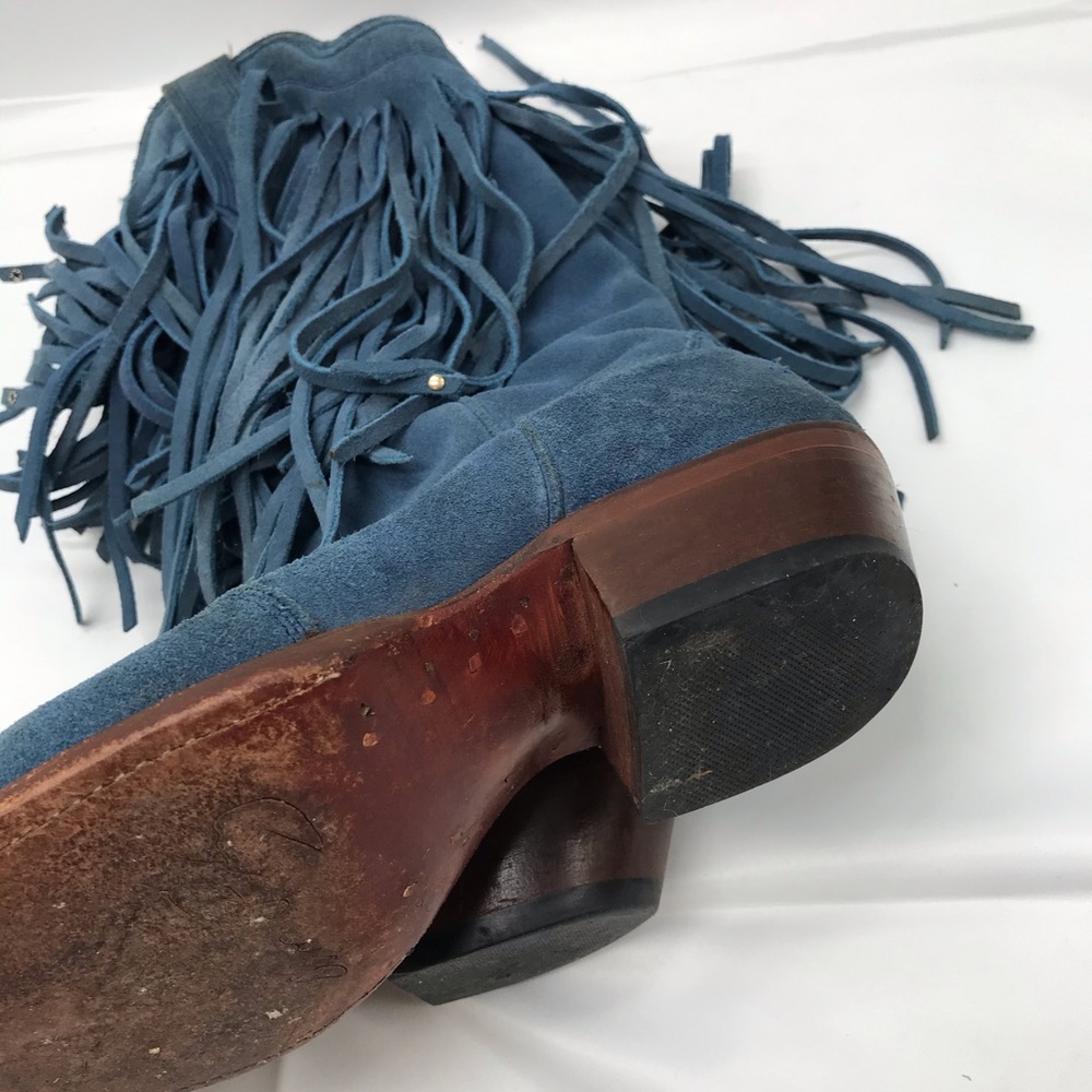 American Rebel Boot Co Elvis Presley Blue Suede leather Boots Fringe Size 6.5 - Picture 7 of 10